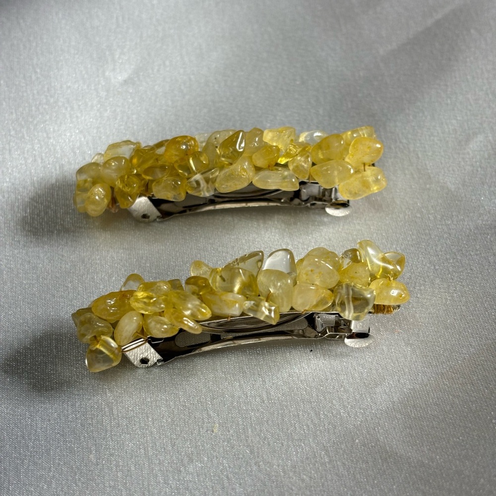 Handmade citrine stone chips Barrettes set 
individually wrapped 2 inches